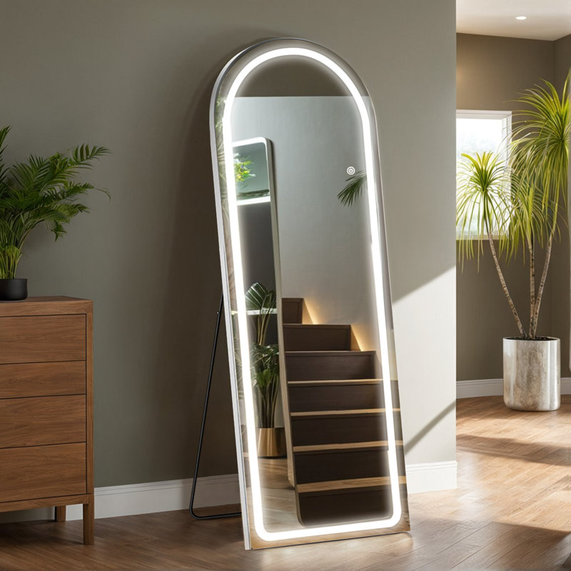Belspring Mirror Full Length Standing Mirror with LED Lights, Lighting Floor Mirror with Stand and Dimming, 71" x 26"