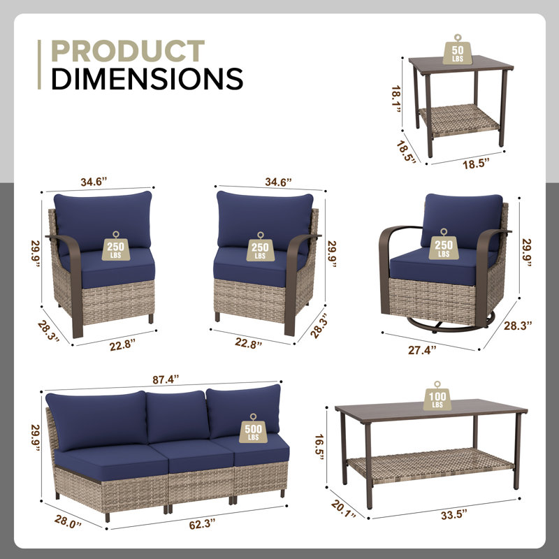 Ensemble de conversation pour 7 personnes, Bleu