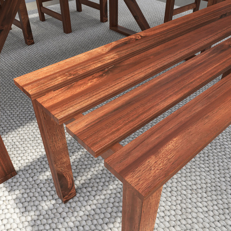 6-Person Rectangle Solid Wood Outdoor Patio Dining Set With Bench, Brown