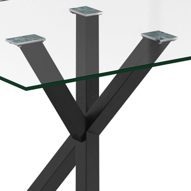 Unfinished Glass Top Metal Base Dining Table, Black