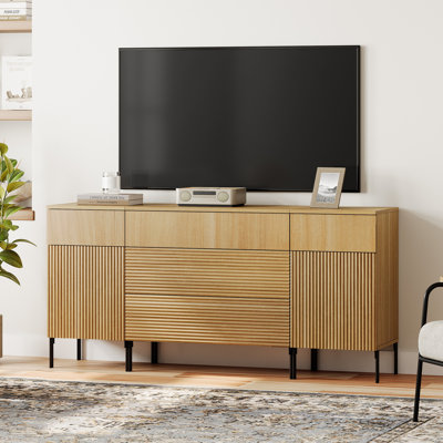 Aadham 63" Modern Reeded Dresser TV Stand With Drawers, Entertainment Center With Charging Station, Wooden TV Console With Storage For Living Room