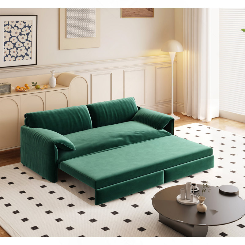 Canapé-lit convertible grand 3 en 1, canapé-lit en velours 66 po avec rangement latéral pour le bureau d'appartement, Vert