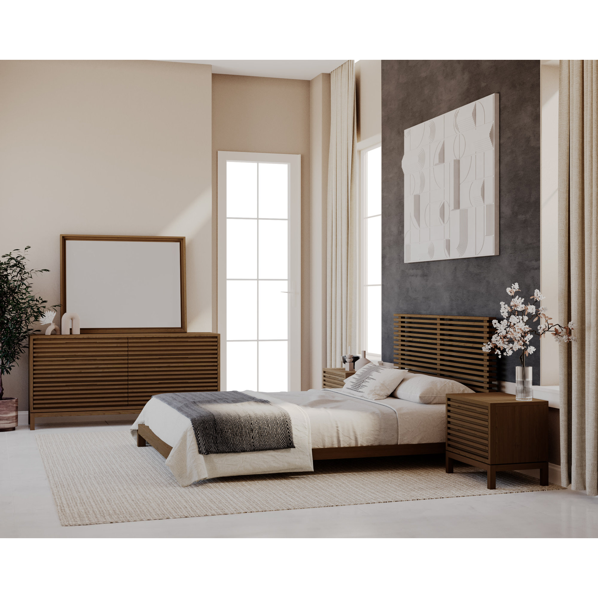 Finnian Solid Wood Bed, Walnut, King