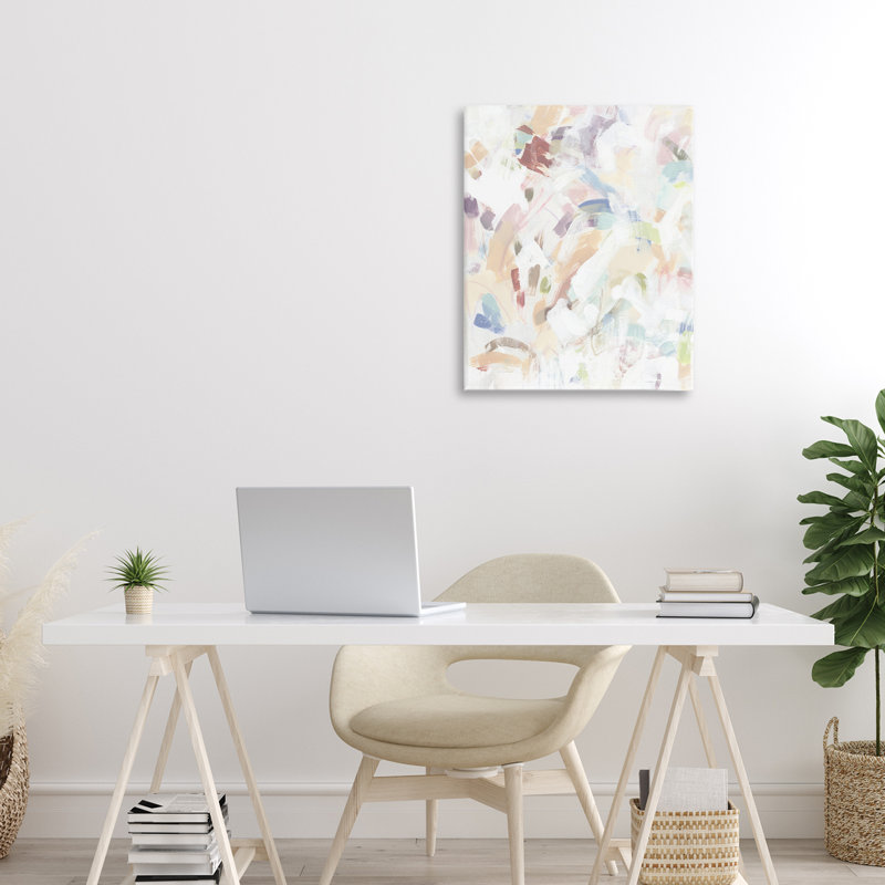 Toile abstraite pastel bonbon et grattage, design par June Erica Vess, H 20 po x l 16 po