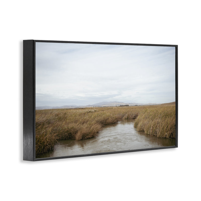  «Marshland Stream View», estampe numérique par Crystal Lynn Collins, H 12 po x l 18 po, Giclée encadrée noir minuit