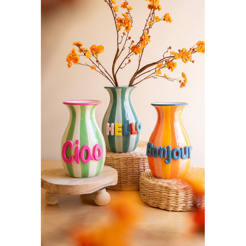  Vases en céramique Hello H 10,5 po - décor décoratif multicolore émaillé (ensemble de 3)