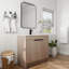 Rangement autoportant pour salle de bain 36 po avec lavabo. Évier en céramique blanche et 2 portes d'armoire à fermeture en douceur. Chêne uni radiant. Tablette réglable. Poignées en métal. Meuble-lavabo extérieur en contreplaqué. Brillant.-1504700838
