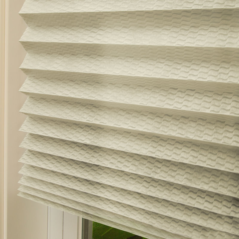 Beige Blinds With Embossed Design Temporary Pleated Window Shades No Drill Stick On Windows Coverings, 24" W x 71" L