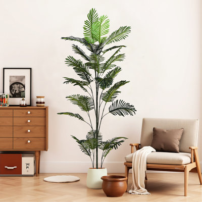 Arbre artificiel 86 po en pot, accessoire tropical Evergreen, pour s'adapter à tout décor, facile à entretenir avec des feuilles et un cadre artificiels, apparence, verdure intérieure personnalisable, look d'assemblage inclus, feuillage de costume