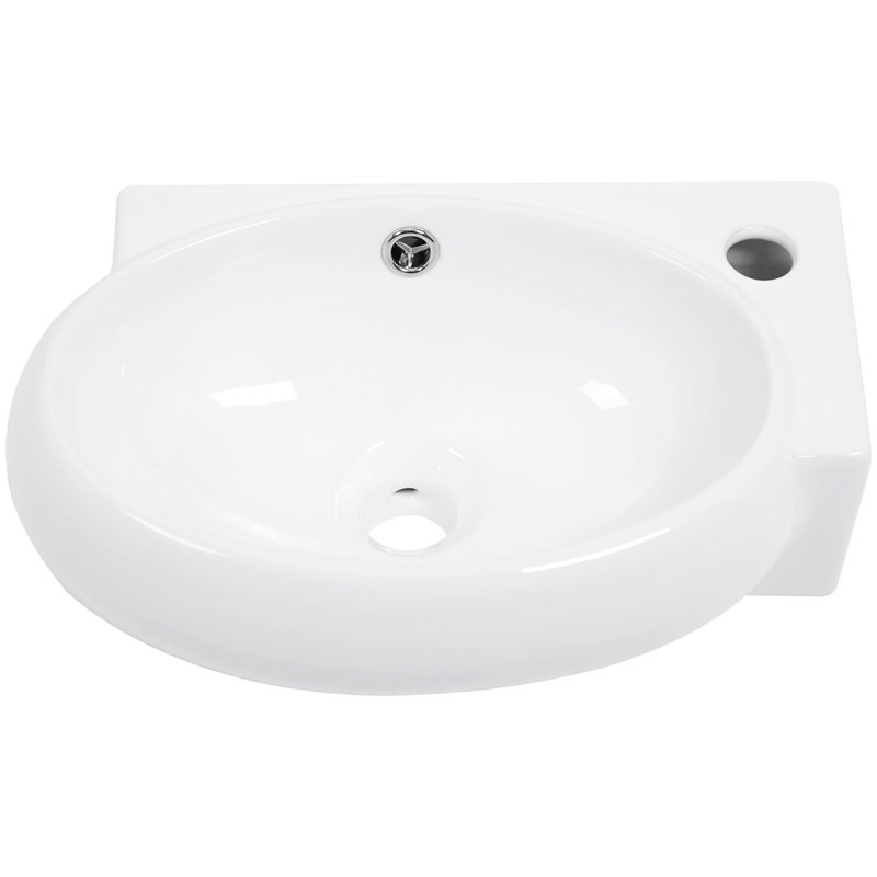 16X11 Inch Bathroom Sink, Ceramic, Wall Mounted, White, To Stains, Polished Surface Ceramic Mount Stain , Installation Guide Included