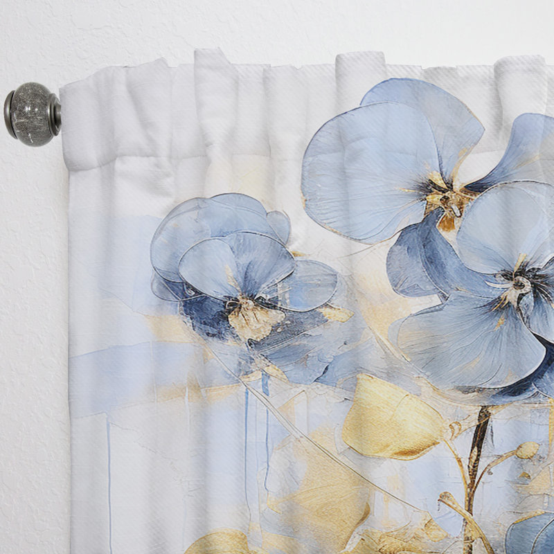 Dylnn Blue and Gold Minimalism Violets I - Traditional Velvet Curtain - Room Darkening - 1 Panel, 52" W x 120" L
