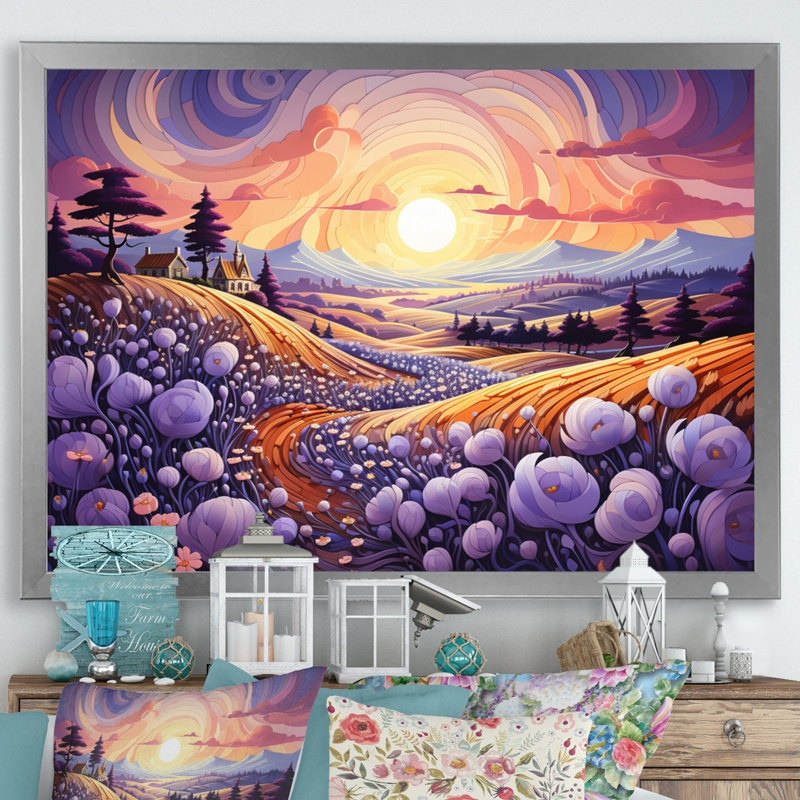 «Countryside The Violet Field III», reproduction sur toile, H 24 po x l 32 po x P 1 po, Cadre photo argenté