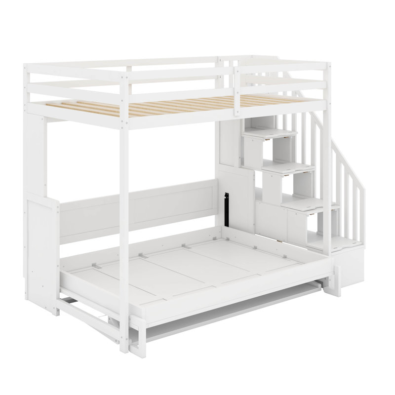 Lit escamotable double sur double avec bureau, Blanc