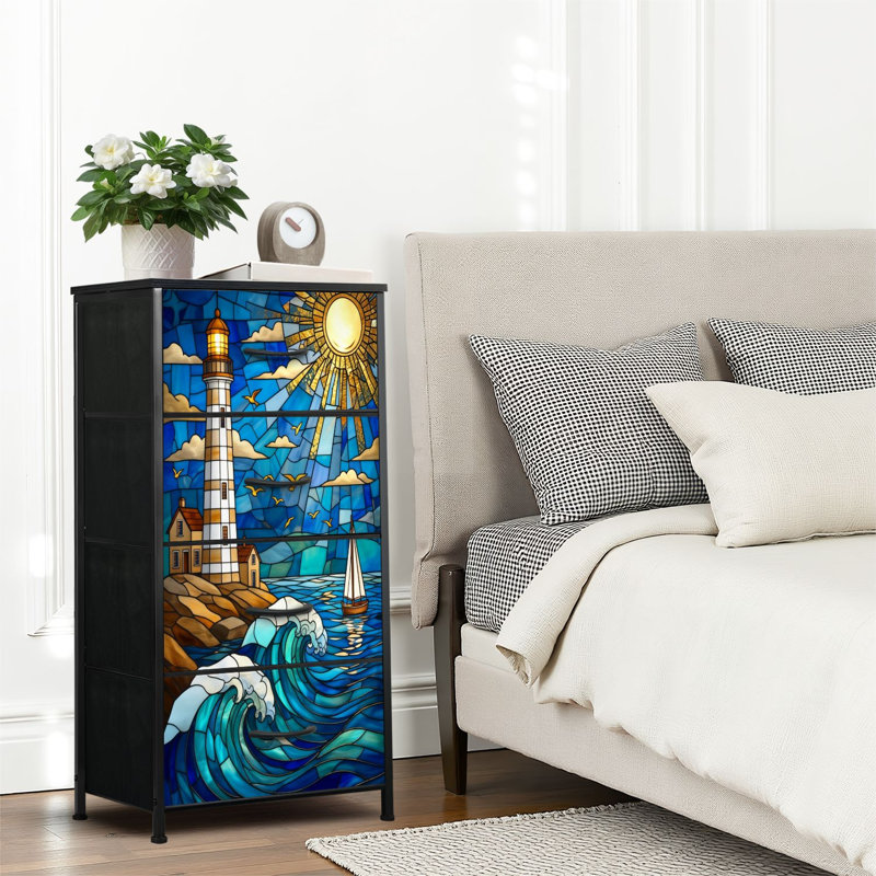 4 Drawer Dresser for Bedroom, Narrow Chest of Drawers, Wooden Top and Study Iron Frame 18"x37.5"-(WxH)