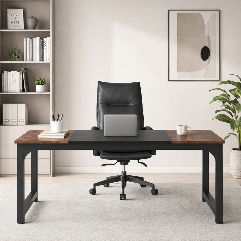 Metal Base Computer Desk, 70,8 x 31,5, Brun / Noir