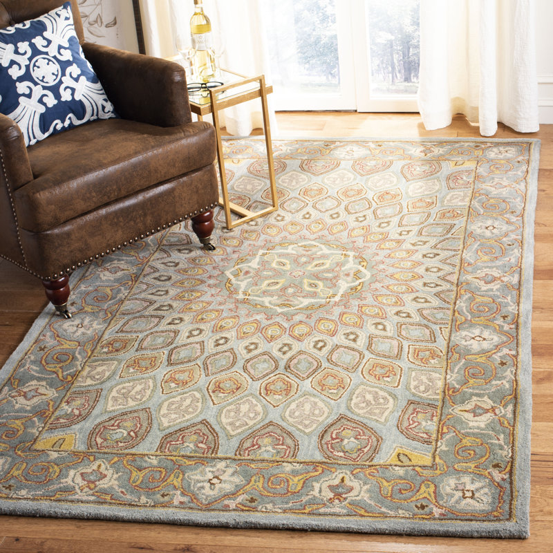 Gideon Hand Tufted Wool/Cotton/Latex Oriental Rug in Gray/Blue, Rectangle 5' x 8'