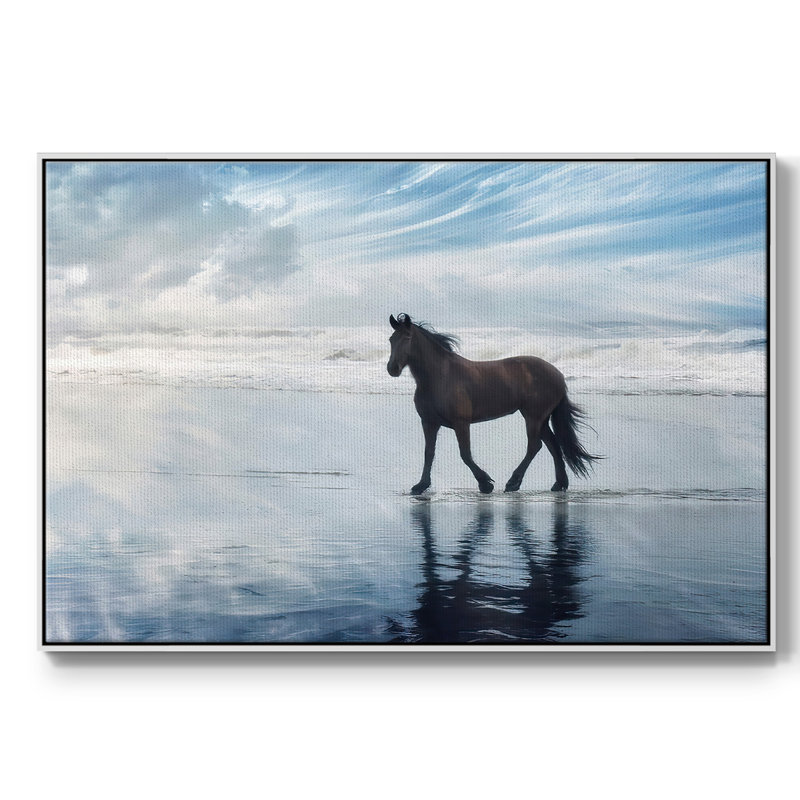 «Horse Motion VI», peinture sur toile encadrée, H 27 po x l 41 po x P 2 po, Cadre blanc