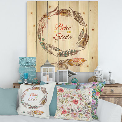 " Ethnic Beige Boho Feather "