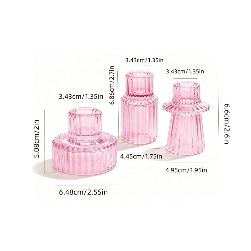 Ensemble de bougeoirs décoratifs en verre avec bougeoir transparent, Rose