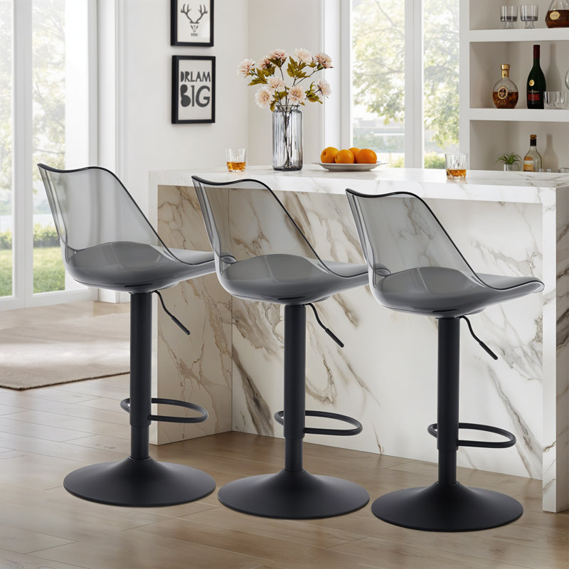 Tabouret de comptoir rembourré pivotant et réglable en hauteur, Gris
