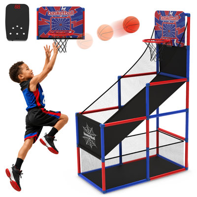 Kids Basketball Arcade Game with Adjustable Hoop, Electronic Scorer, Ball Return & 3 Balls, Indoor Outdoor Sports Toy for Ages 3+
