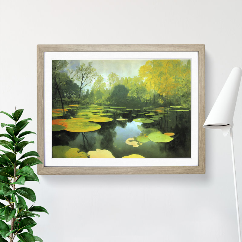 Stunning Pond - Single Picture Frame Painting, 25cm H x 34cm W x 2cm D, Oak Framed
