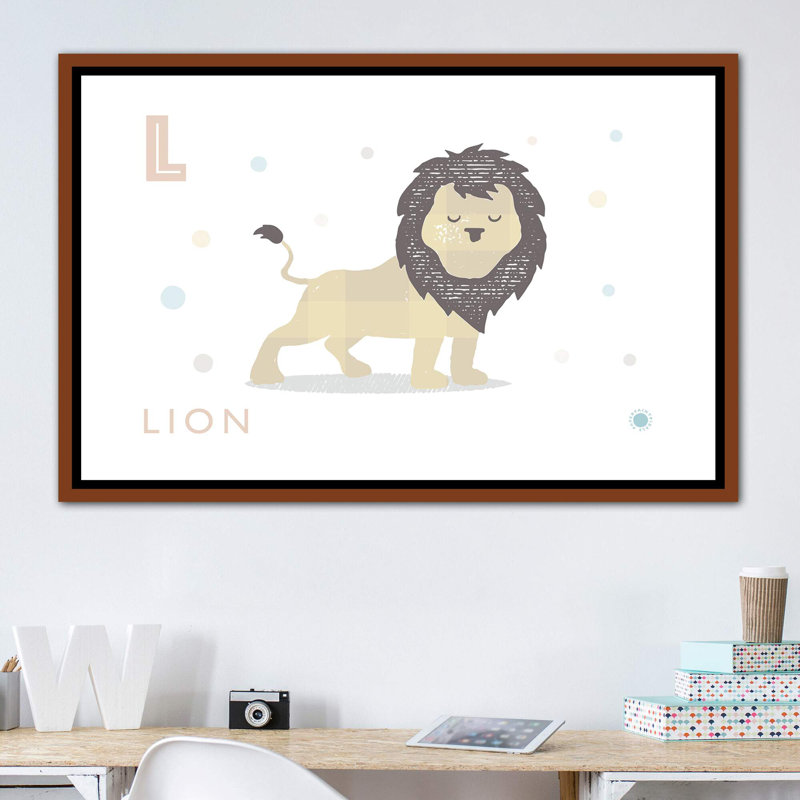 Lion - reproduction d'impression, H 40 po x l 60 po x 1,5 po, Toile avec cadre brun, Pas de tapis