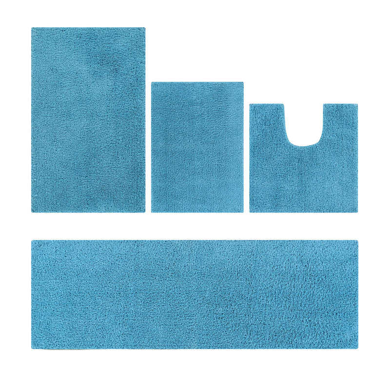 Ensemble de tapis de salle de bain 4 pièces Annaise, Bleu, Ensemble de 4 pièces (17 po x 24 po | 20 po x 20