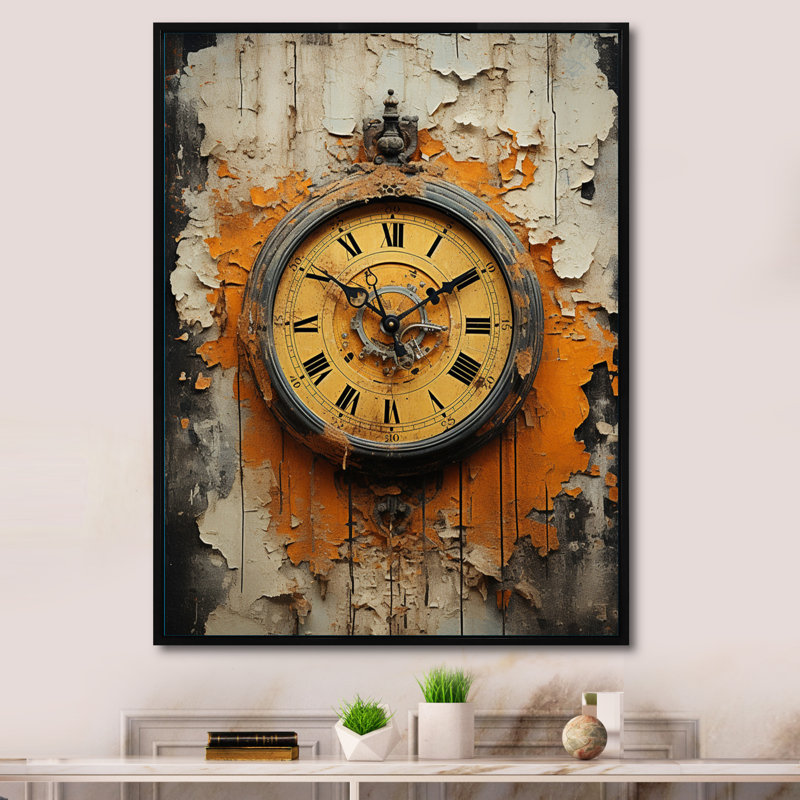 Horloge industrielle chic II - impressions sur toile tendance, H 32 po x l 16 po x P 1 po, Cadre flottant noir