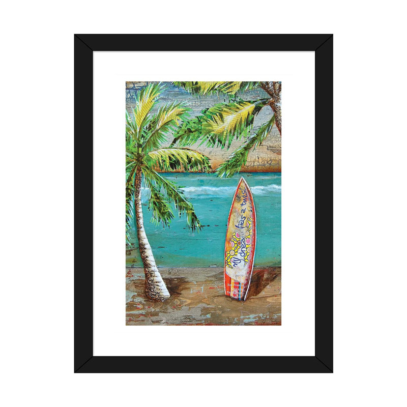 «Surfs Up» par Danny Phillips - impression d'art graphique, Blanc, H 24 po x l 16 po x P 1 po, Papier encadré noir