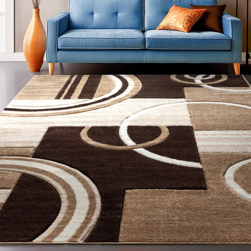 Shaliya Abstract Area Rug in Brown/Beige, Rectangle 3'11" x 5'3"