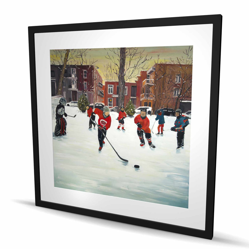 Jeunes joueurs de hockey - Reproduction matte encadrée pour la décoration intérieure, H 36 po x l 36 po