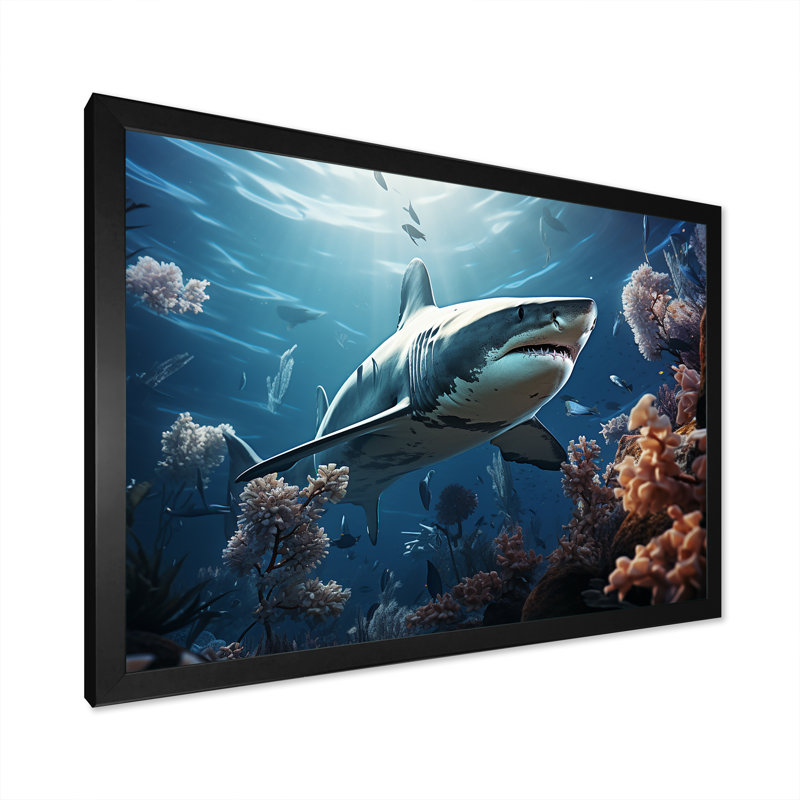 " Coral Sharks Ballet I ", 34" H x 44" W x 1.5" D, Black Picture Framed