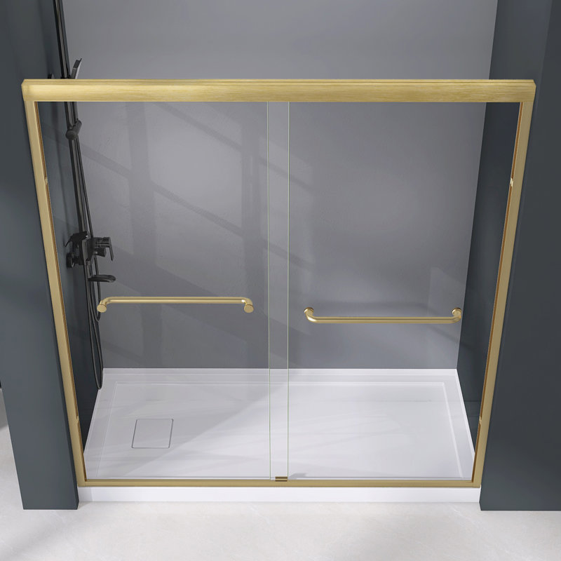 68 To 72 In. W X 72 In. H Semi-Frameless Double Sliding Shower Door In Brushed Gold Bypass Frame Alcove Shower Door With 1/4 In (6MM) Tempered Clear Glass