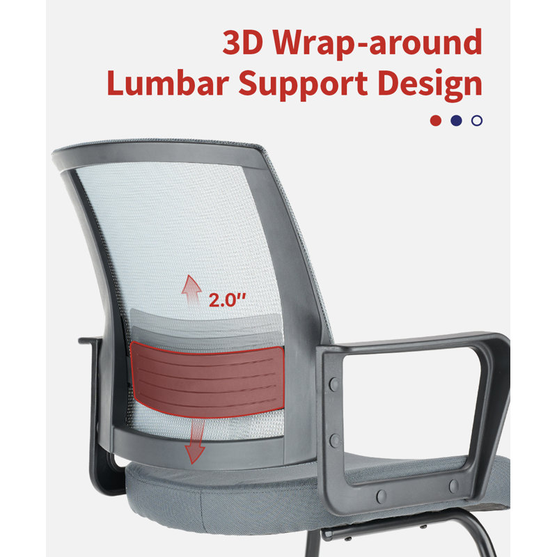 Sleek Gray Mesh Metal Office Guest Chair with Lumbar Support