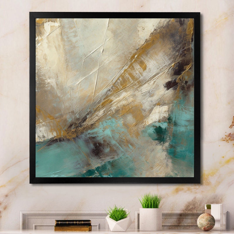 Beige And Green Forms In Painting I " Beige And Green Forms In Painting I ", Black Picture Framed, 16" H x 16" W x 1" D