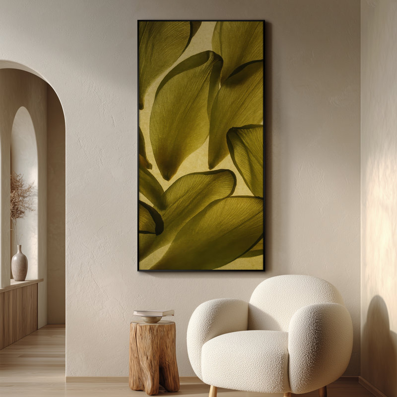 Extra Large Olive Green Petal Abstract Wall Art Print - Botanical-Inspired Modern Artwork Decor for Living Room or Bedroom, Frame Assembly Required (Frame Assembly Required)