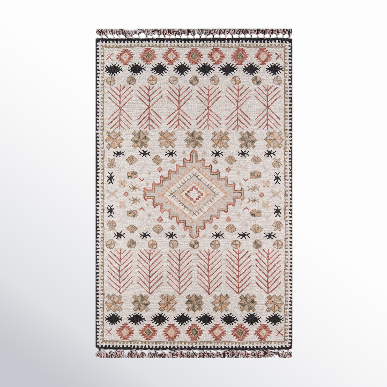 Anine Pink Beige Hand-Woven Wool Rug, Rectangle 3'6" x 5'6"