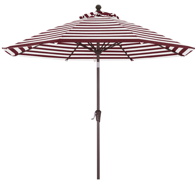 Parasol de marché en oléfine 9 'avec inclinaison et manivelle, Rayures merlot