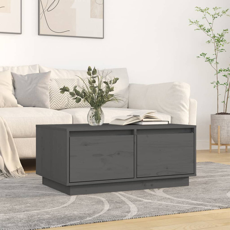 Normalie Solid Wood Solid Coffee Table with Storage, Grey