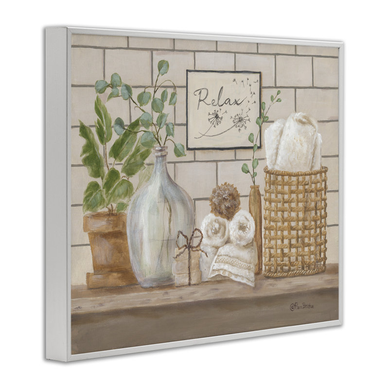 «Uplifting Bathroom Spa Relax Scene», estampe numérique encadrée par Pam Britton, H 24 po x l 30 po x P 1,5 po