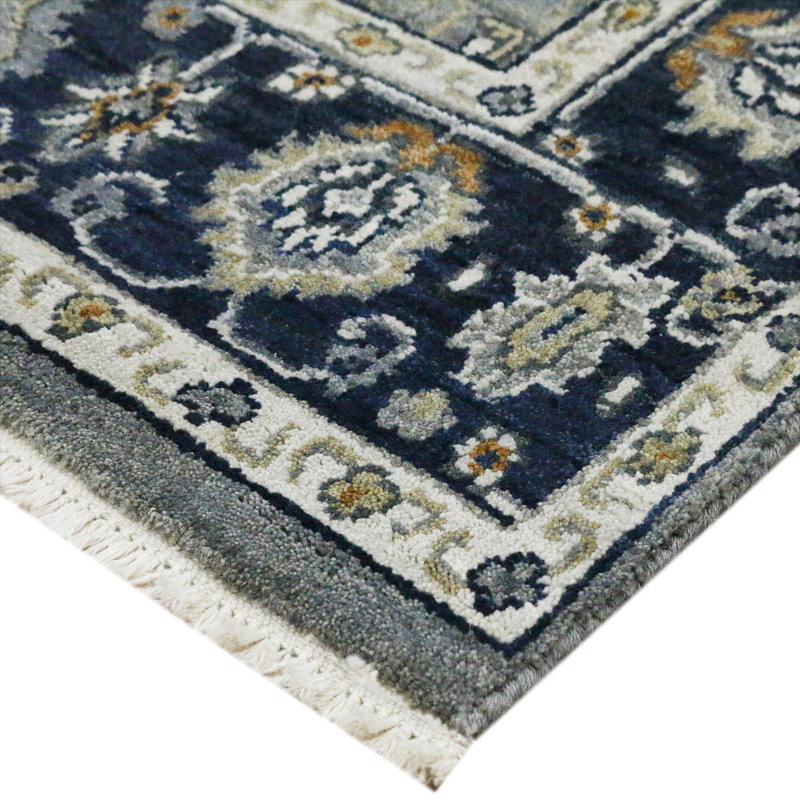 Gray and Blue Hand-Knotted Wool 2' x 3' Area Rug