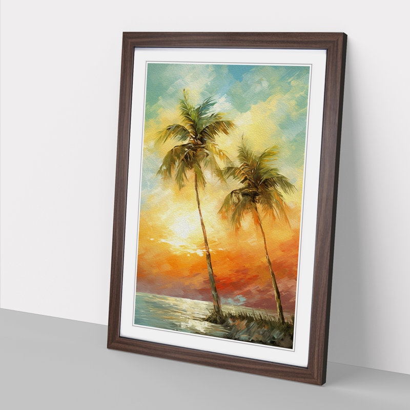 Palm Tree Impressionism - Single Picture Frame Print on Wood, Walnut Framed, 34cm H x 25cm W x 2" D