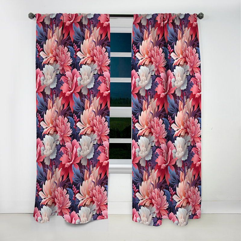 Corail Mirage Vii - motif tropical I - Rideau floral - Rideau floral occultant en velours - 1 panneau, L 52 po x L 90 po