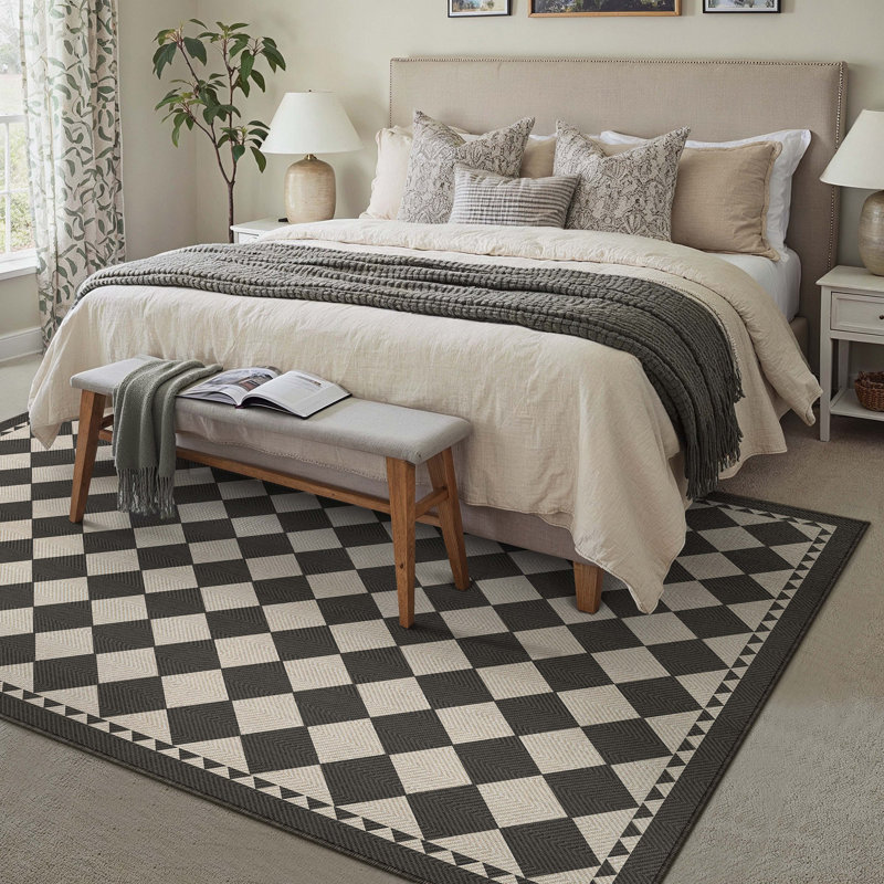  Tapis intérieur / extérieur Geovia, Black/Beige, Rectangle 6' x 9'