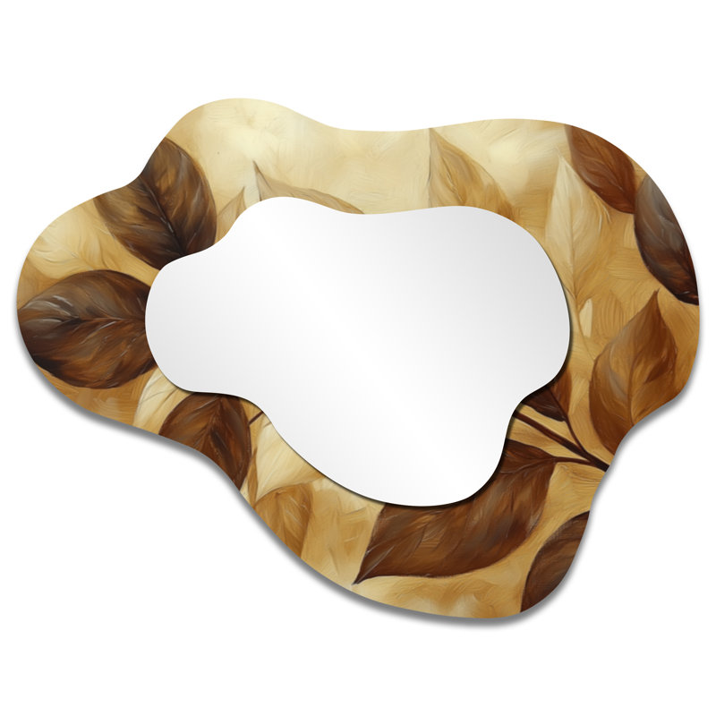 Miroir asymétrique de couleur chocolat chocolat, feuilles de paysage I - feuilles, 27 po x 35 po