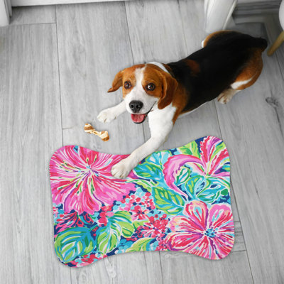 Classy Pink Floral Patterns - 1 Piece Bone Shape Feeding Mat