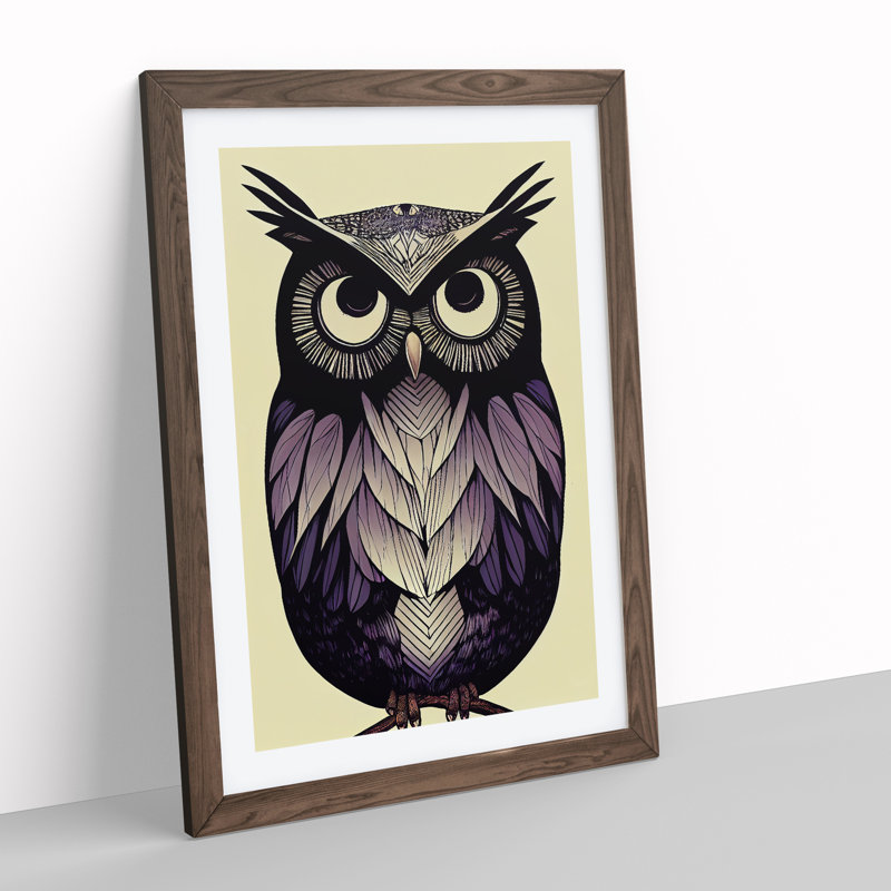 Spirited Owl - Single Picture Frame Painting, 64cm H x 46cm W x 2cm D, Walnut