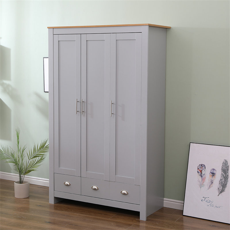 Analeece 3 Door Manufactured Wood Wardrobe, Grey