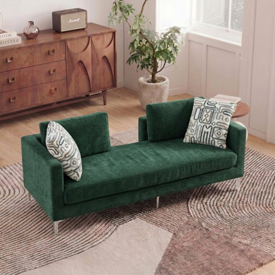 77.5"W Modern Deep Seat Sofa with Open Back, Track Arms, and 4 Pillows